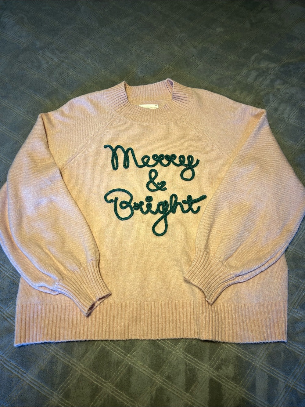 LC Lauren Conrad Pink Crewneck Sweater with Green Holiday Script